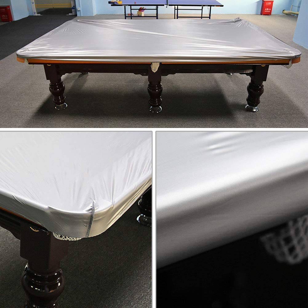 Greensen Pool Table Cover 8 FT Waterproof & Dustproof PVC Billiard Snooker Table Strong and Durable Dust Cover Sliver 260 × 170 cm