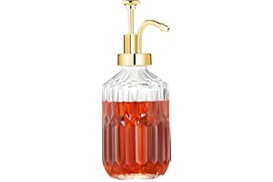 TIWPAJS Glass Coffee Syrup Dispenser 13.5oz, Syrup Bottles with Luxurious Diamond Texture, Gold Syrup Pump, Coffee Bar Accessories, Kitchen Decoration