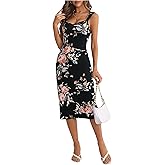 GORGLITTER Women's Floral Bodycon Midi Dress Sleeveless Sweetheart Neck Backless Dresses Wedding Guest Summer Dress