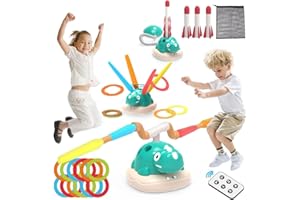 QIZEBABY Kids Outdoor Toys,3 in 1 Musical Jump & Toss Ring Game & Rocket Launcher for Kids,Indoor Outdoor Sports,Gifts for Bo