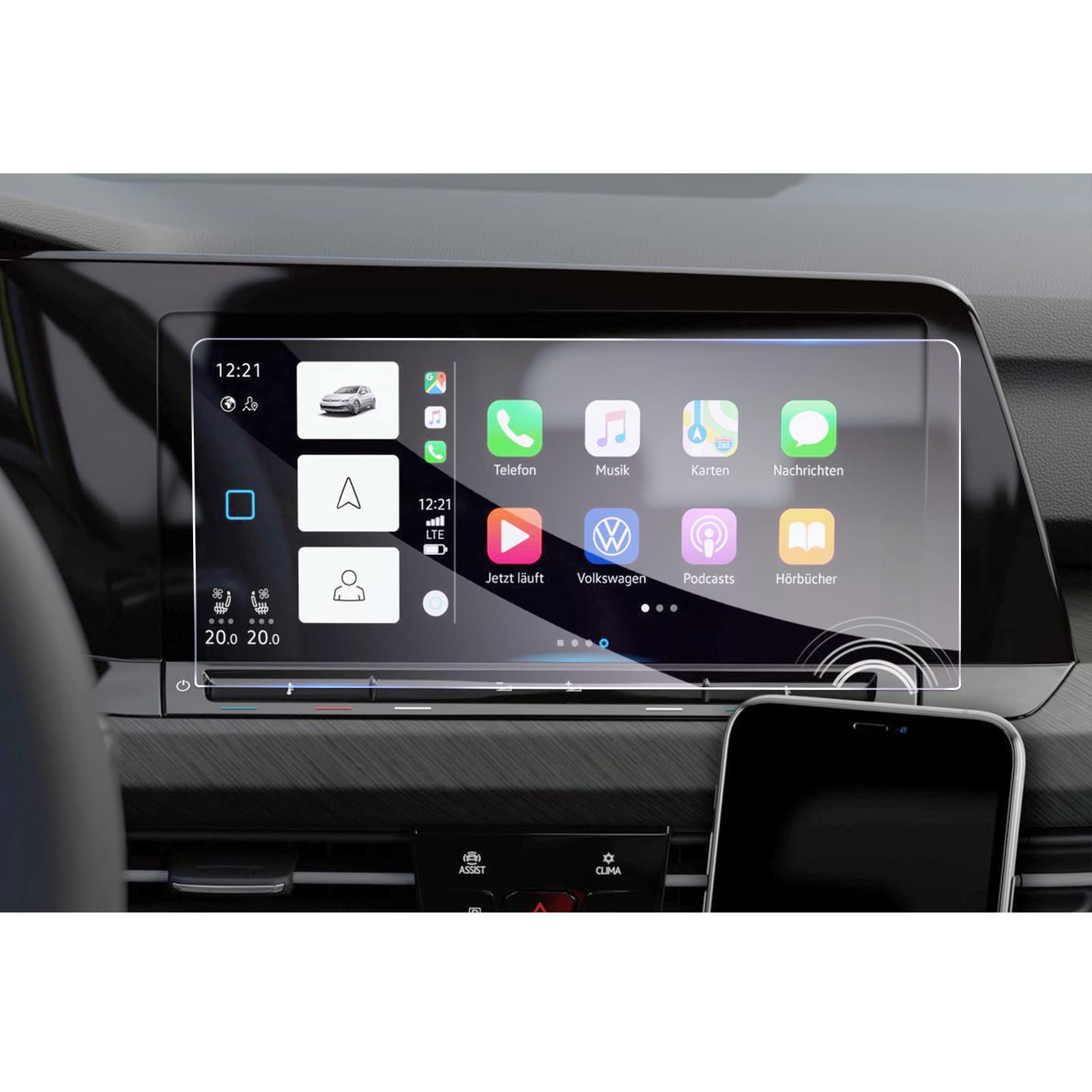 GAFAT V-W Golf 8 MK8 GTI GTE GTD 2020-2024 10" Navigation Protective Film, Golf 8 Tempered Glass Screen Protector, Compatible with VW Golf 8 10" Discover Pro, 9H Anti-Scratch