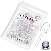 CHANZON 50 pcs 10mm White LED Diode Lights (Clear Round Transparent DC 3V 20mA) Bright Lighting Bulb Lamps Electronics Compon
