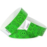 500 Pack Smiley face Paper Wristbands for Events Waterproof Wrist Bands Lightweight Festival Identification Arm Bands Neon Adhesive Event Bracelets for Party（Green）