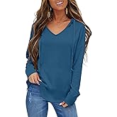 EasyGala Womens V Neck Hoodies Lightweight Drawstring Sweatshirts Casual Loose Pullover Fall Long Sleeve Hooded Top 2026