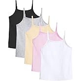 Auranso Girls Undershirts 5 Pack Toddler Camisole Cotton Adjustable Straps Sleeveless Cami Dance Tank Tops for Girls