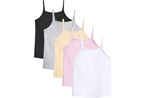 Auranso Girls Undershirts 5 Pack Toddler Camisole Cotton Adjustable Straps Sleeveless Cami Dance Tank Tops for Girls