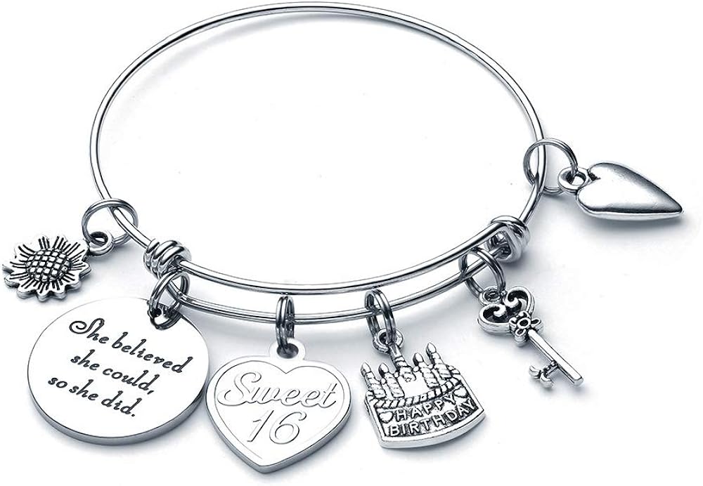 M MOOHAM Birthday Gifts for Women Girls Bracelet - Expandable Charm Bracelets 10th 20th 30th 40th 50th 60th 70th 80th 90th Birthday Gift for Friend, Mom, Daughter, Wife, Grandma Jewelry Present