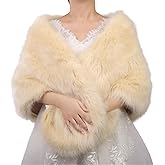 Aimimier Boho Bridal Faux Fur Wrap Wedding Fur Stole with Brooch Evening Party Warm Shrug Cape for Women(Pale Yellow)