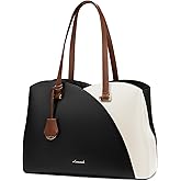LOVEVOOK Laptop Tote Bag for Women, Work Bags Laptop Bag Teacher Tote Bag, Leather Computer Bag Large Purses Handbag Professional Briefcase, Black-Beige-Brown, 15.6 Inch