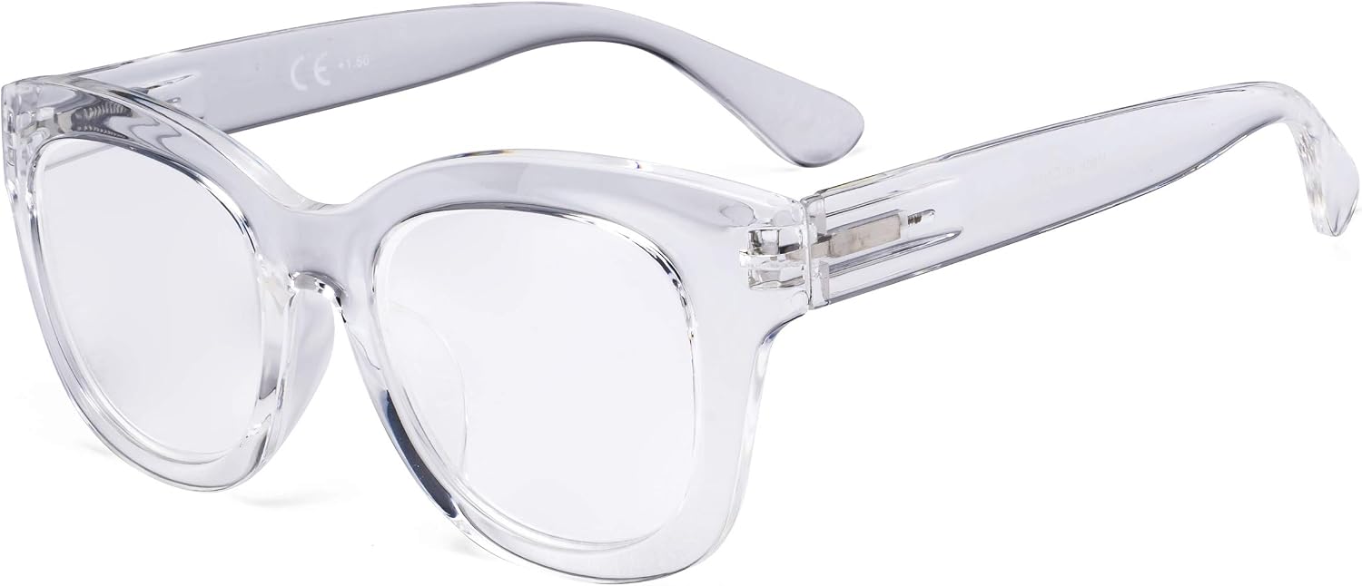 Eyekepper Oversized Reading Glasses - Retro Readers for Women Reading - Transparent Frame +1.00