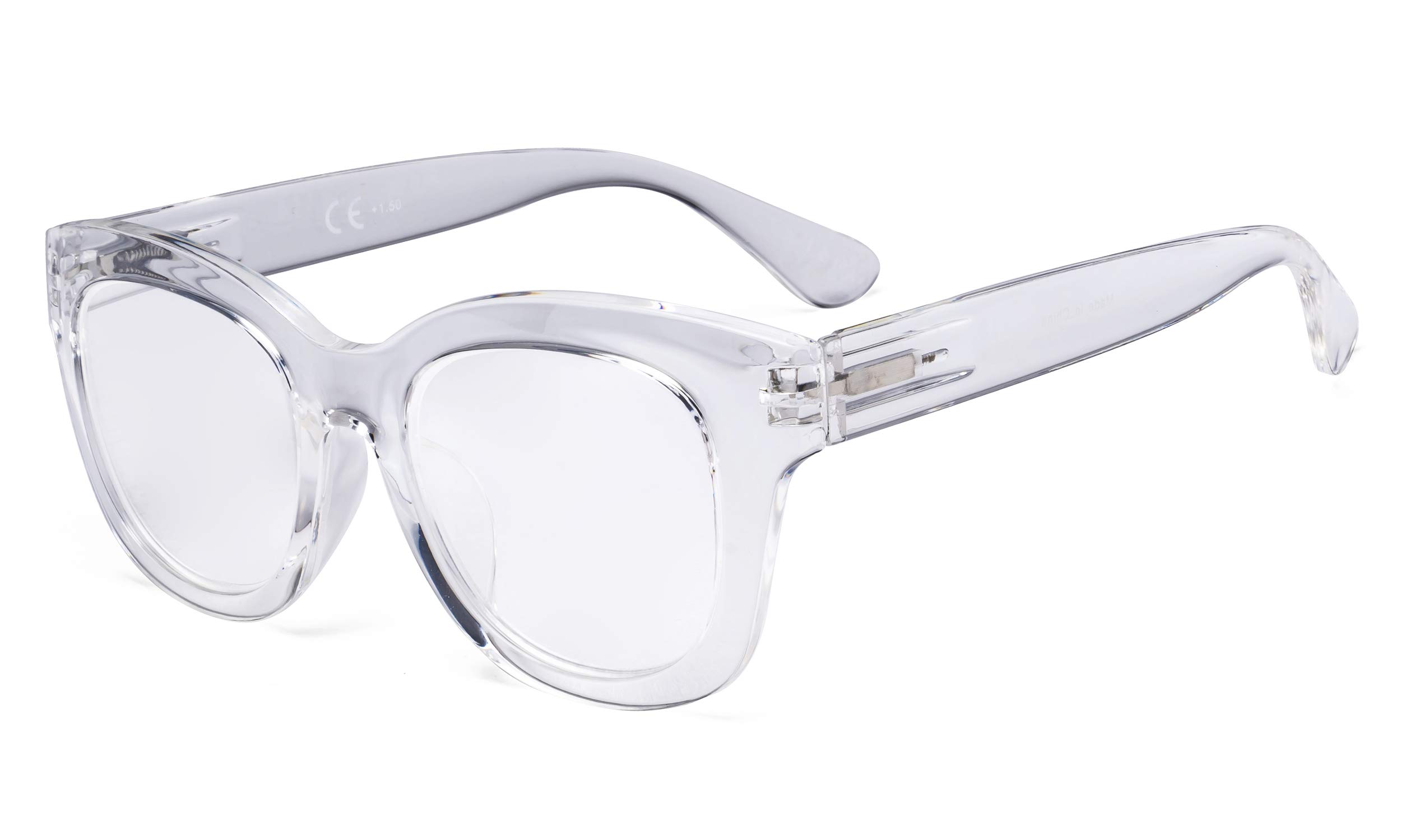 Eyekepper Oversized Reading Glasses - Retro Readers for Women Reading - Transparent Frame +2.25