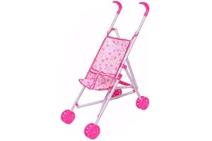 Foldable Doll Stroller for Kids, Toy Stroller with Sturdy Metal Frame, Adjustable Canopy & 5-Point Harness for Toddlers Boys 