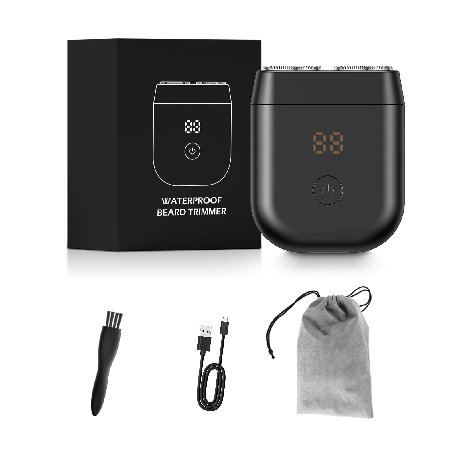 Electric Razor for Men, Type-C Rechargeable Mini Electric Beard Shaver with LCD Display, Cordless Mens Rotary Razor, IPX7 Waterproof Wet and Dry Shaver for Home and Travel use, Easy to Clean & Carry