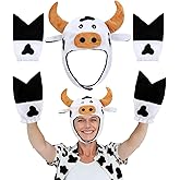 Mepase Cow Costume Set Includes Plush Cow Hat and Cows Gloves Funny Farm Animal Dress up Accessory for Crazy Hat Day Cosplay Supplies