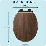 Croydex Soft Close Wooden Toilet Seat Walnut with Black Hinges view 3