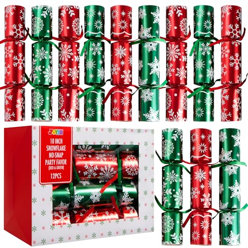 JOYIN 12 Pack Christmas Non-Snap Party Favor, Red & Green Snowflake Party Table Favor Includes Party Hat, Jokes & Gifts, Xmas Gifts Prizes for Christmas Holiday Dinner Traditions Supplies