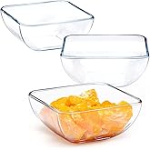 NUTRIUPS 6 inch Deep Square Glass Bowl Set of 3, 27oz Clear Tempered Glass Serving Bowls Microwave and Oven Safe, Glass Cereal Bowl Set