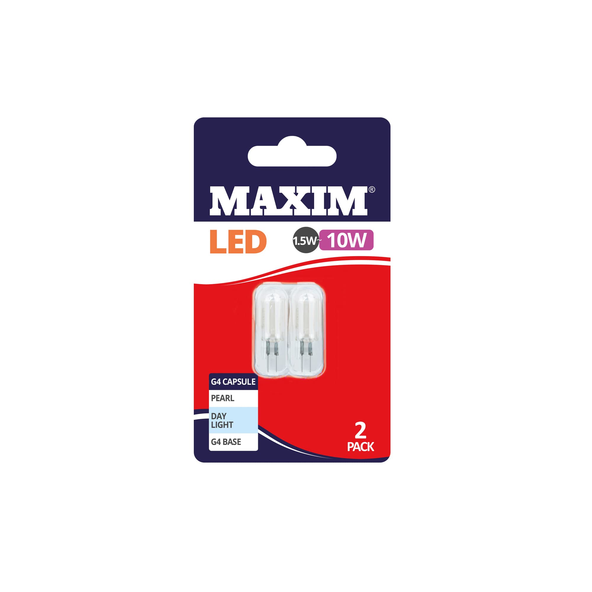 MAXIM LED Bulbs [Pack of 2] Type: G4 (Day Light) 1.5Watts (10Watts) / Pearl Finish / 25 000 Hours/Energy Saving Multipack 10MLG4DLB224