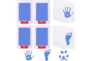 LelonHo Inkless Hand and Footprint Kit Clean Touch Ink Pad for Newborn Baby Pet Paw Print Kit(4 Ink Pads,8 Imprint Cards) (4 Pack Blue)