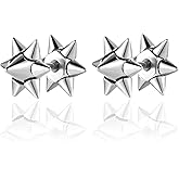 BIYONGDE Hipster Spike Star Screw Stud Earrings for Men, Mens Punk Rock Emo Earrings Stainless Steel with Screw Back