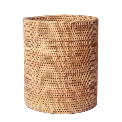 Handmade Rattan Mülleimer, Zylinder Storage Desktop Mülleimer (Color : Brown, Größe : 30CM)