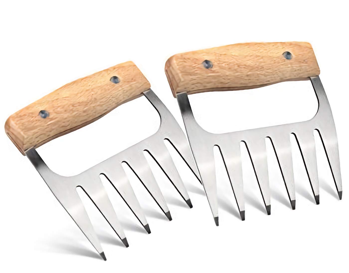 Metal Pulled Meat Shredder Claws,Stainless Steel BBC Meat Carving Forks with Wooden Handle, Meat Handling Claws, Meat Shredders for Shredding, Pulling, Handing, Lifting and Carving Meat (2Pcs)