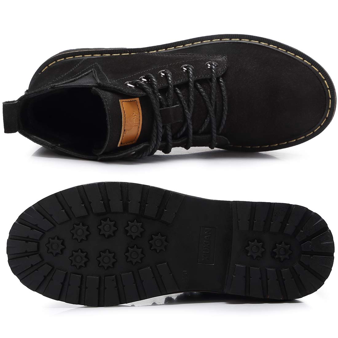 CAMEL CROWN Stiefeletten Damen Stiefel Leder Martin Boots Klassischer Schnürhalbschuhe Booties Warm Rutschfest Schwarz Khaki EU36-39