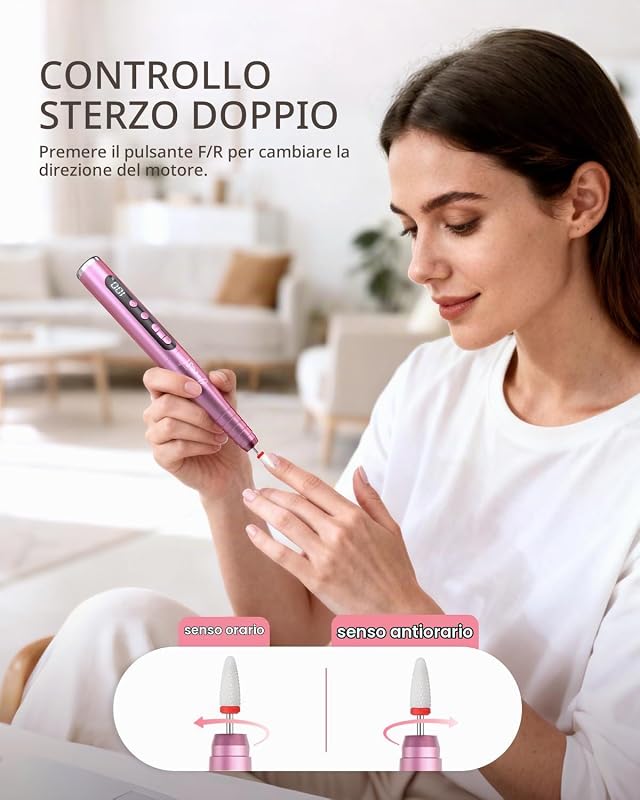 Fresa per Unghie, Lima Unghie Elettrico Portatile 13 in 1, Pedicure Elettrica Professionale Piedi, 35000 giri/min, 6 Velocità Regolabile,Set Manicure Girl Passione, Kit Ricostruzione Gel, Rosa — foto 6 di 8
