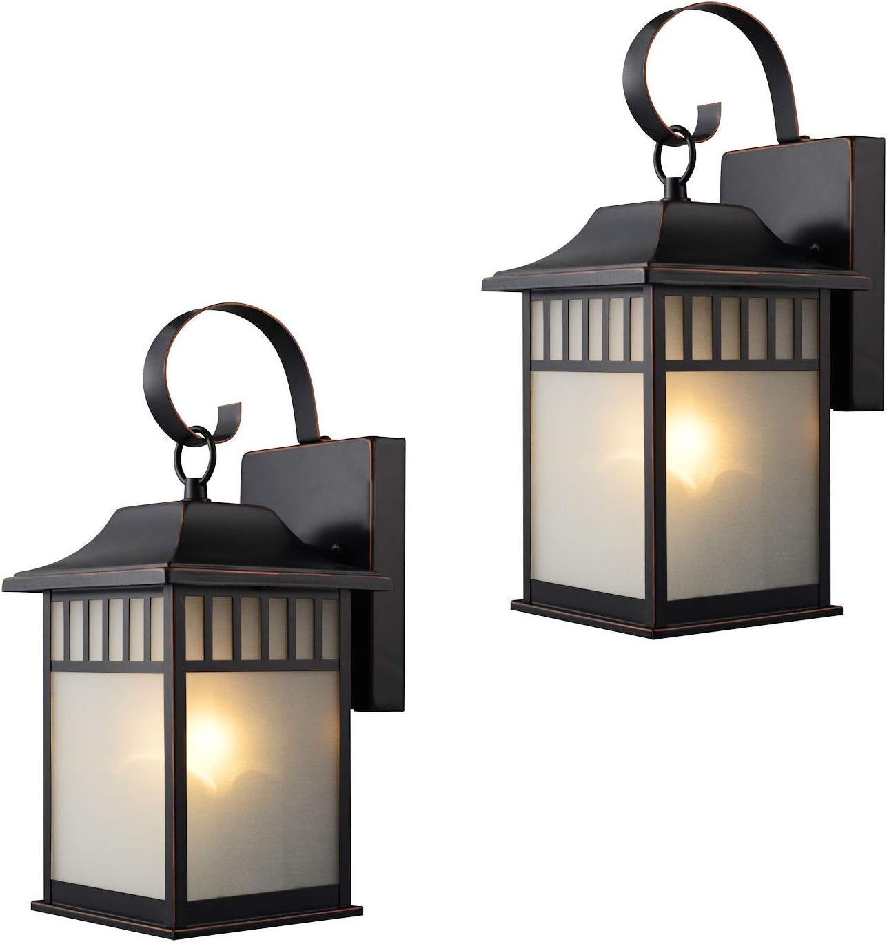 Hardware House 21 2502 Oil Rubbed Bronze Outdoor Patio Porch Wall Mount Exterior Lighting Lantern Fixtures With Frosted Glass Twin Pack Amazon Com