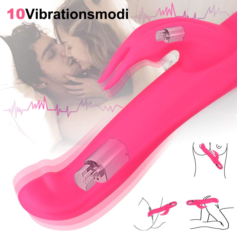 Vibratoren für Sie Klitoris und G-Punkt Stimulator, Dual Motor Realistische Rabbit Vibrator für Frauen und Paare, Weiches Silikon Dildo mit 10 Modi, 2xAAA Batteriebetrieben, Rosa