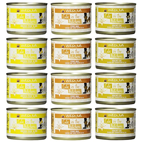 Weruva Cats in the Kitchen Grain-Free Canned Cat Food - 6 Ounces - 3 Flavors - Goldie Lox, Fowl Ball, and Chicken Frik 'A Zee (12 Cans Total)