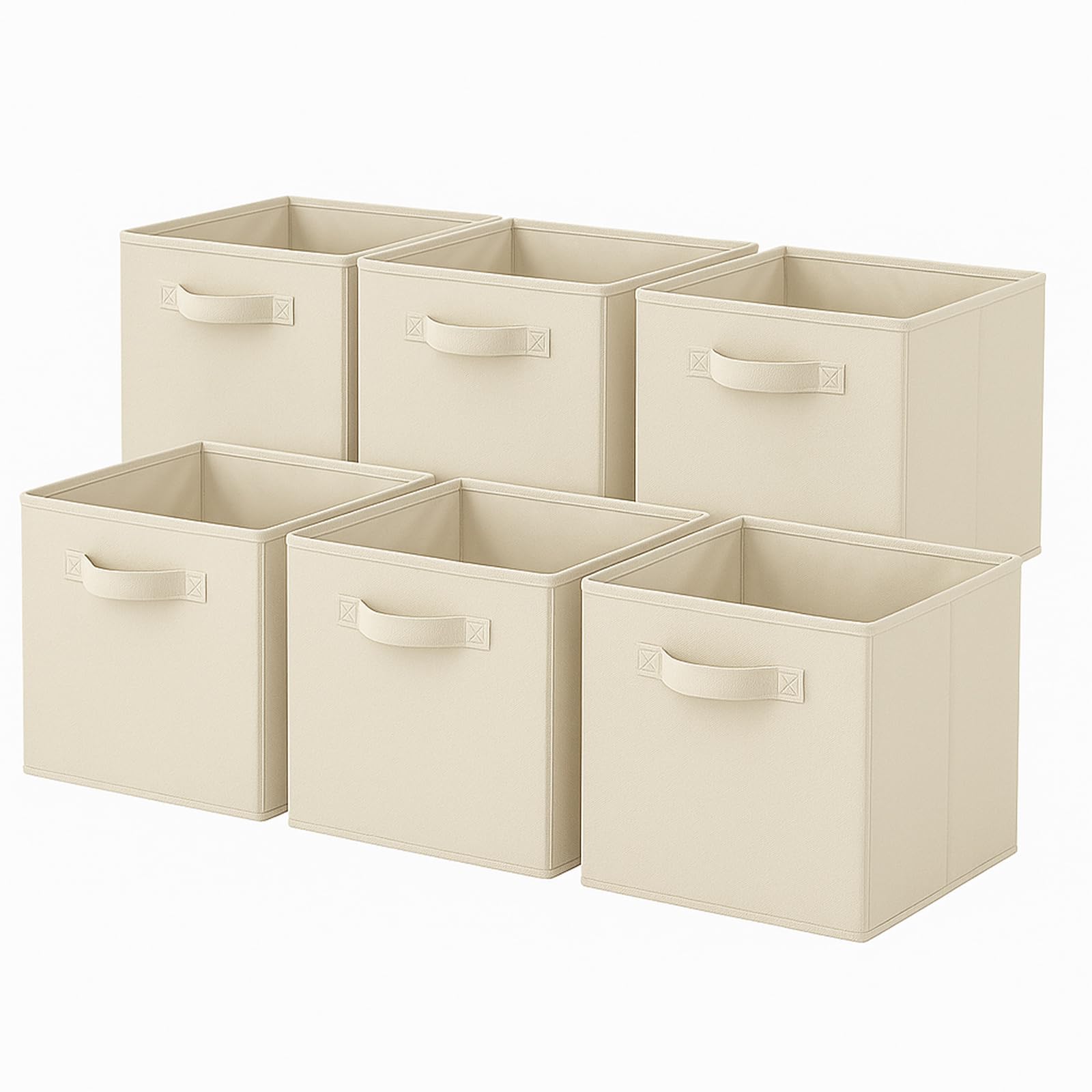 Photo 1 of PowerKing Collapsible Storage Cubes with Handles, Fabric Foldable Bins for Closet Shelves, Durable Organization Storage Bins, 10.5'' x 11'' x 10.5'', 6 Pack, Cream