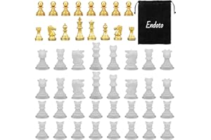 Endoto Resin Chess Pieces Mold Set, 32 Pieces Full Size 3D Silicone Chess Molds Kit for Epoxy Resin Casting, Family Party Board Games and Home Decoration