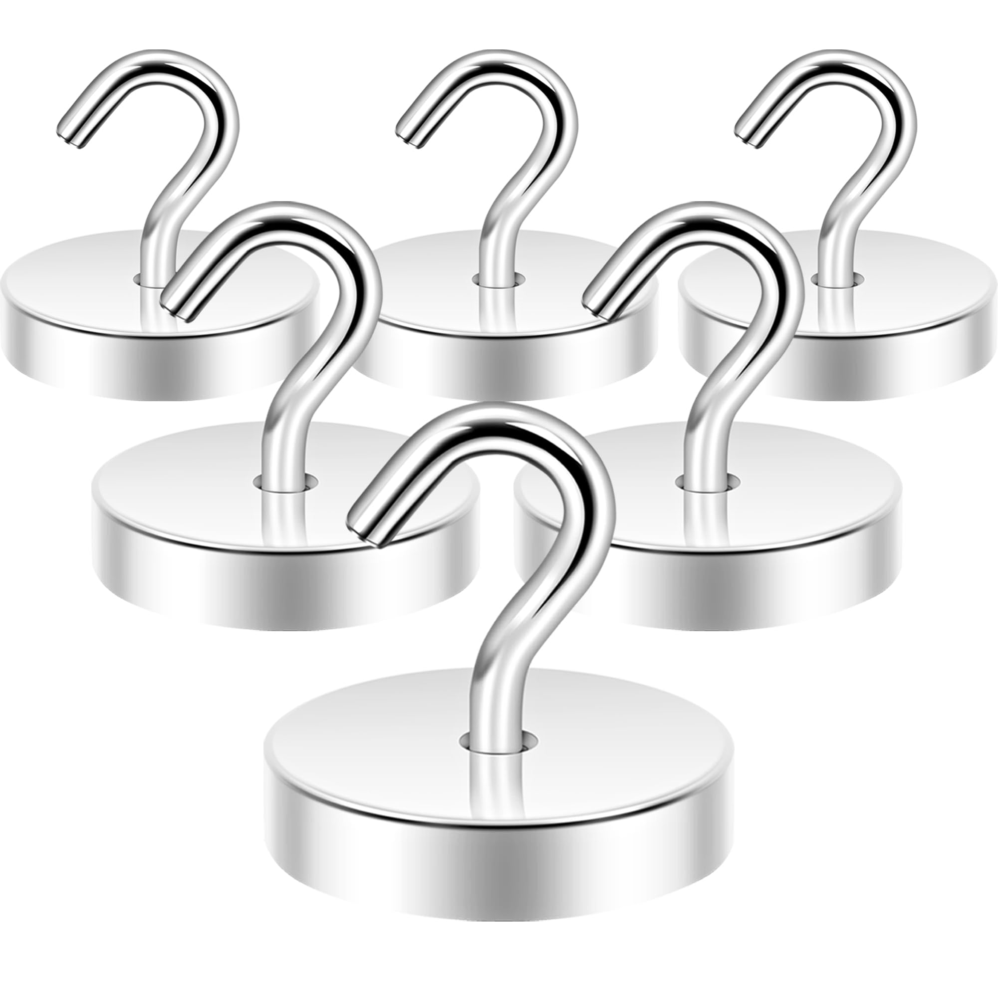 Neosmuk 100lb+ Extra Strong Magnet with Hook for Fridge,Heavy Duty Cruise Hook for Ceiling,Small Magnetic Holder for Van, Tool(Silver, Pack of 6)