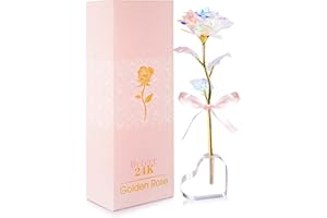 Beferr Mothers Day Rose Gifts for Mom Women Galaxy Rose Glass Crystal Flowers with Heart-Shaped Base Eternal Roses Forever Flowers Mother's Birthday Gifts for Grandma Daughters Wife Sister Kids