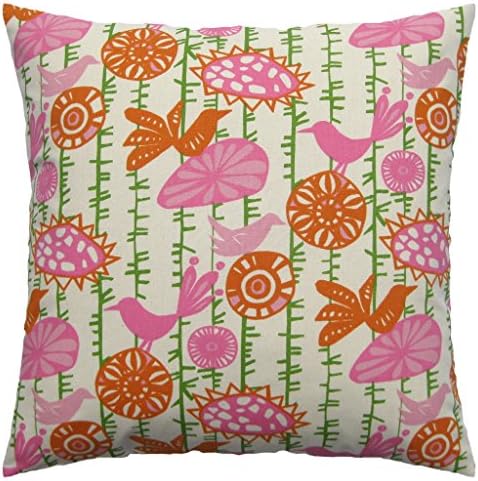 JinStyles Birds Cotton Canvas Decorative Throw Pillow Cover (Pink and Orange, 20 x 20)