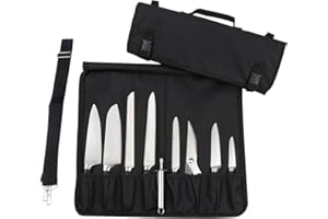 Tosnail Chef Knife Roll Bag with Carry Handle and Shoulder Strap, Large Capacity Kitchen Knife Storage Bag, Portable Knife Ca