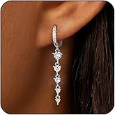Lunvky 14K Gold Plated Dangle Earrings for Women Dainty Silver Drop Earring Trendy Small Long Dangling Wedding Bridesmaid Hoop Diamond Crystal Cute Earring Jewelry Valentine Gifts