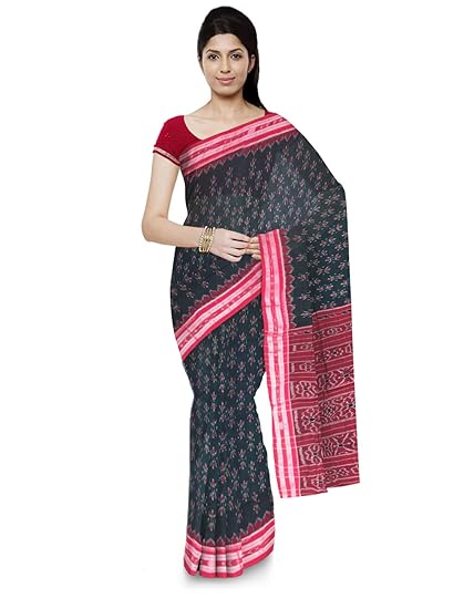 Odisha handloom Sambalpuri Handloom Womens Cotton Saree (Red & Green)