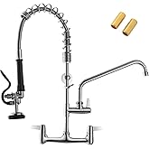 GIMILI Commercial Sink Faucet with Sprayer, 25" Height 8 Inch Center Pull Down Wall Mount Faucet for Restaurant, Kitchen, Industrial, Farmhouses Sink