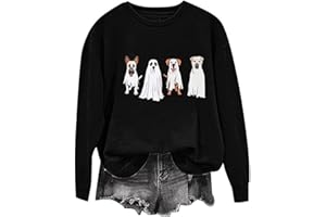 QotLoyi Halloween Sweatshirts for Women,Funny Ghost Graphic Oversized Crewneck Sweatshirt Cute Long Sleeve Tops Pullover 2024