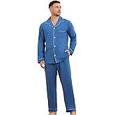 Vulcandon Mens Pajamas Set, Soft Classic Lapel Button Down Long Sleeve Lightweight Comfy Sleepwear Lounge Pajamas for Men