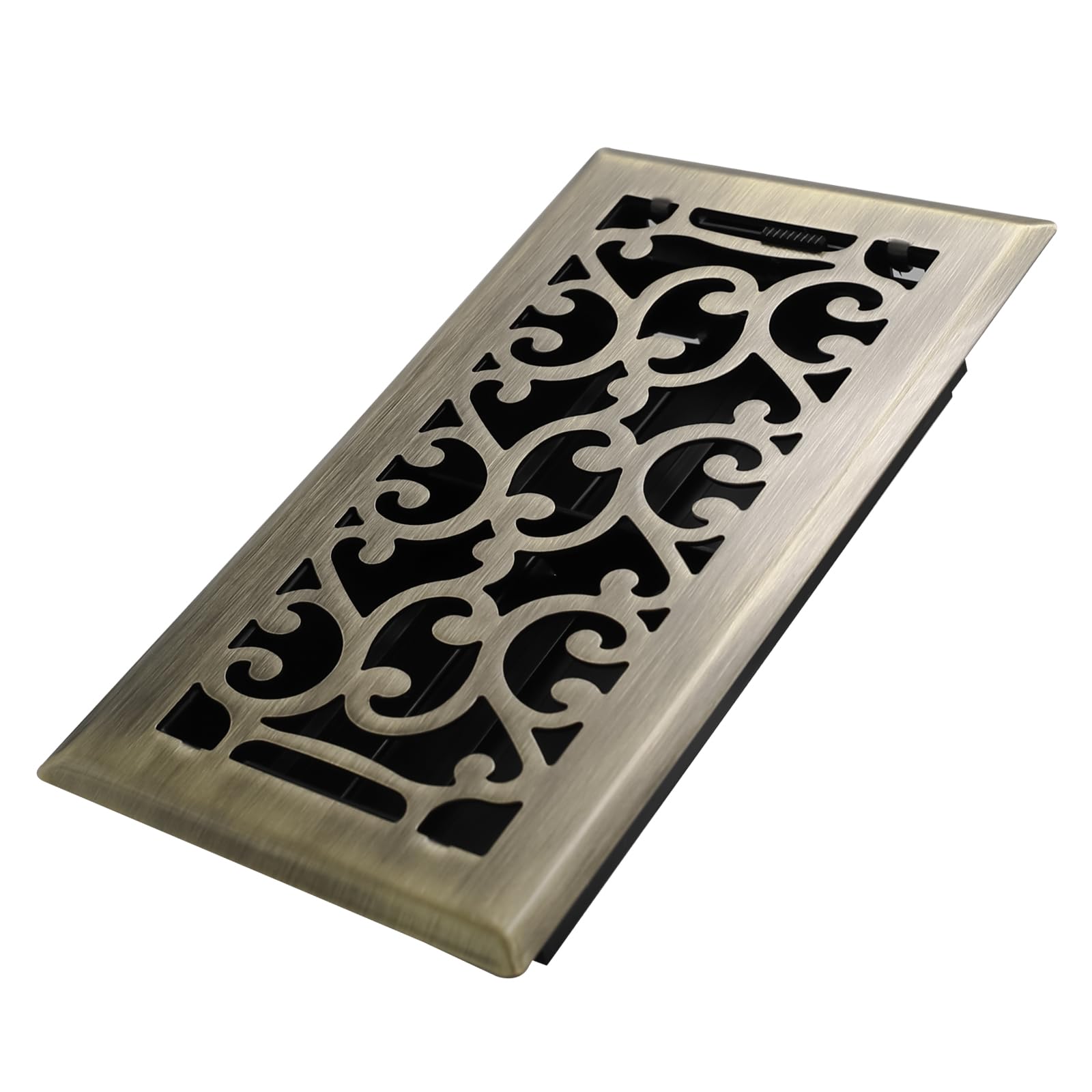 Photo 1 of Howeall 4x8 Inches Heavy Duty Walkable Floor Register - Easy Adjust Air Supply Lever Decorative Floor Vent Covers, Savannah Design Vent Covers for Home - Antique Brass