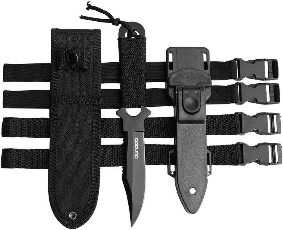 Scuba Diving Knife with Leg Straps 2 Pairs, Black Tactical Knife with 2 Types Sheath, Stainless Steel Diving Knives for Scuba Diving, Spearfishing, Snorkeling, Hiking, Outdoor Use: Home Improvement