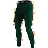 Roadbox Men's Thermal Compression Pants, Fleece Lined Running Tights Long Johns, Athletic Skiing Base Layer Leggings Dark Green