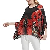 Women's Loose Alicia Floral Print Chiffon Blouse Batwing Blouses Bohemian Flowy Tops Top T-Shirt
