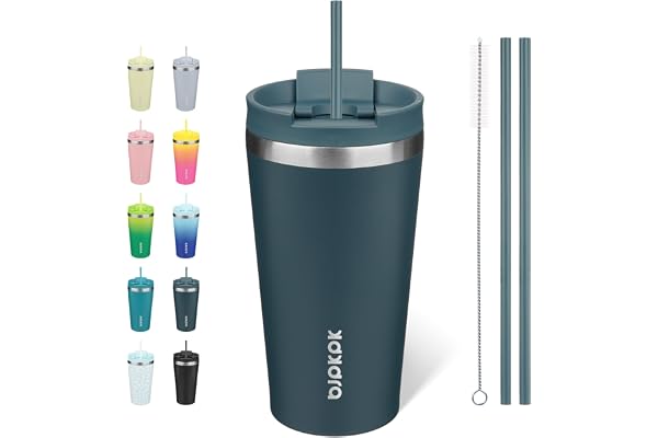 BJPKPK 18oz Stainless Steel Insulated Tumbler with lid and Straw Travel Coffee Thermal Tumblers Cup for Women and Men,Navy Bl