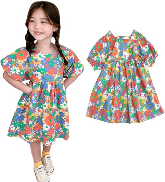 Amazon Lucky Kids キッズ ワンピース 女の子 花柄 子供服 夏 半袖 チュニック 誕生日プレゼント 発表会 フラワー 卒園式 入学 式 春 ワンピース チュニック 通販