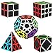 Dreampark Speed Cube Bundle [5 Pack] 2x2 3x3 Megaminx Skew Pyramid Carbon Fiber Sticker Magic Cube Puzzle Toy Set of 5