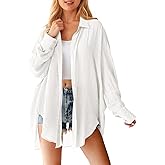 Saodimallsu Womens Oversized Button Down Shirts Long Sleeve Irregular Hem Blouse Tops